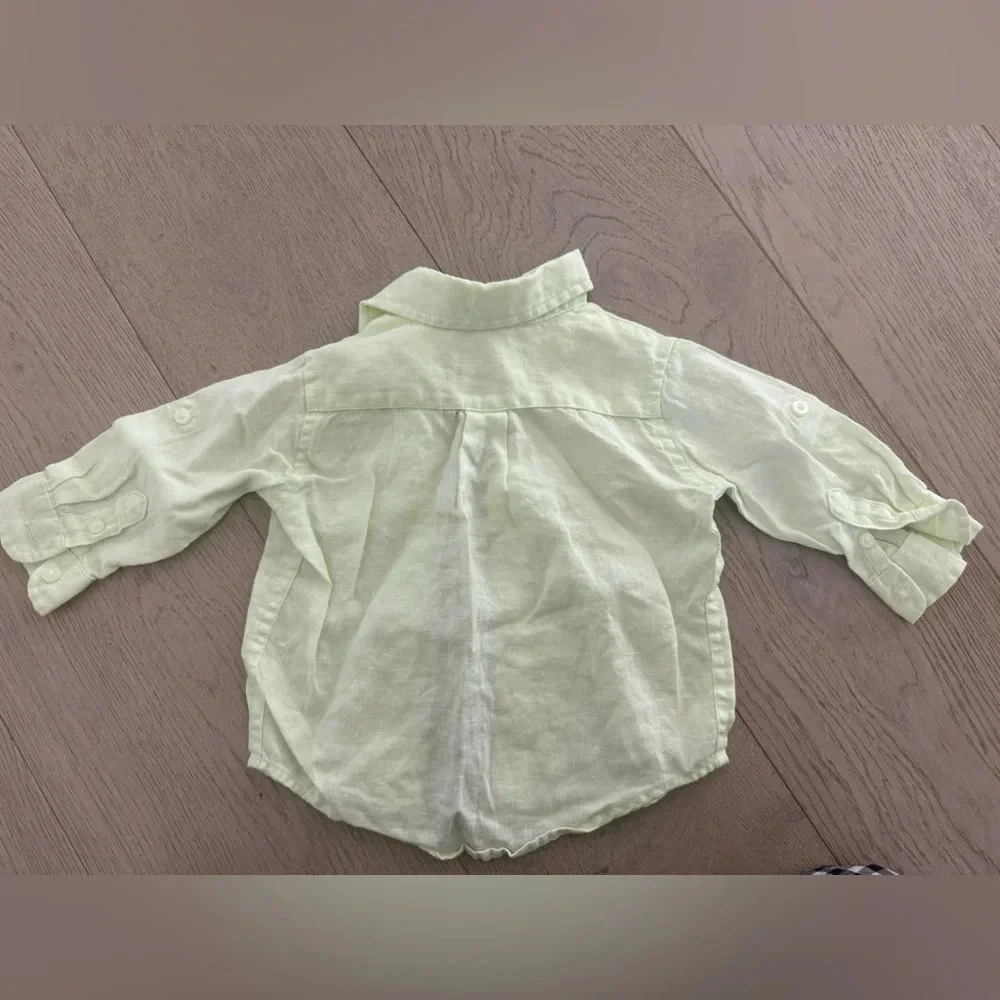 Janie and Jack boys 100% lime green linen button down size 3-6 months